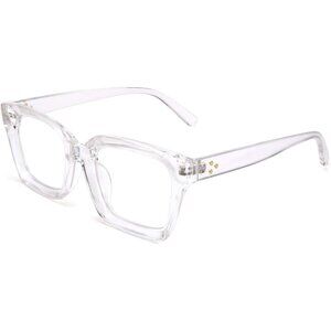 Women's Transparent Eyewear Oversized Square Thick Frame Light Blocking Glasses